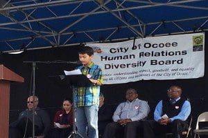 6th grader, Daniel Martin, winner of Ocoee's 2012 Black History Month Contest, delivers his essay, January 21, 2013 (Photo: WONO)