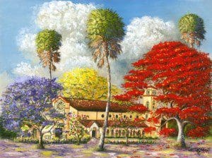 “St. Helen,” an 18 x 24-inch oil on canvas of St. Helen Catholic Church in downtown Vero Beach, Fla., was painted by Willie C. Reagan, one of the Original Florida Highwaymen. Photo courtesy of Don deLora Reagan