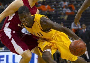 Adrien Coleman drives the basket against NCCU Monday. Coleman dropped 31 in the losing effort. (Photo: B-CU Athletics). 