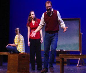 Will Hagaman (representing James Leeds) and Eliza Stevens (representing Sarah Norman) in Children of a Lesser God. (Photo: Garden Theatre)