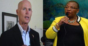 Gov. Rick Scott (l) and Sen. Geraldine Thompson (r)