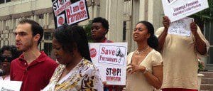 Community organizations address the media on the gentrification taking place in the Parramore neighborhood, outside City Hall, Orlando, June 17, 2013 (Photo: WONO)