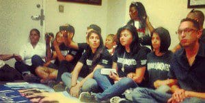 Miamians stage sit-in outside Sen. Marco Rubio's office in Miami, June 6, 2013.