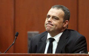 Sanford police officer Chris Serino listens to a question during testimony in the courtroom on the 16th day of the George Zimmerman trial in Seminole circuit court, in Sanford, Fla., Monday, July 1, 2013. Zimmerman is accused in the fatal shooting of Trayvon Martin. (Joe Burbank/Orlando Sentinel/POOL