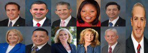 Top row: l-r: Rep. Mike Clelland (Lake Mary), Sen. Darren Soto (Orlando), Rep. Dwight Dudley (St. Petersburg), Rep. Daphne Campbell (Miami), Rep. Mark Danish (Tampa) and Sen. Joe Abruzzo (Wellington) Bottom row: l-r: Rep. Linda Stewart (Orlando), Rep. Ricardo Rangel (Kissimmee), Rep. Katie Edwards (Plantation), Rep. Michelle Rehwinkel-Vasinlinda (Tallahassee), and Rep. Carl Zimmerman (Palm Harbour)