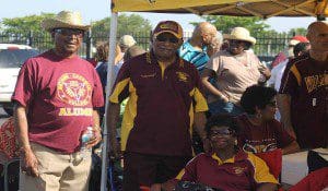 Gamma Theta Nupes Moses B. Stubbs and Creamy Hayes hang out at the B-CU tail-gate.  (Photo credit: K. Turner/WONO)