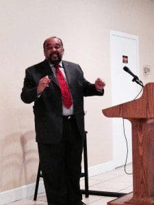 Businessman Derrick Wallace and candidate for Orange County Commission, District 6, addresses local area business owners on best business practices at The Kingdom Church, 5225 Alhambre Drive, Orlando, January 25, 2014. (Photo: WONO)