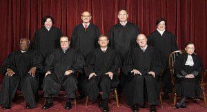 Justices of the U.S. Supreme Court are (from left) Clarence Thomas, Sonia Sotomayor, Antonin Scalia, Stephen Breyer, Chief Justice John Roberts, Samuel Alito, Anthony Kennedy, Elena Kagan and Ruth Bader Ginsburg.