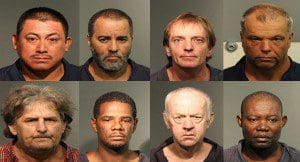 Top: l-r: John Doe, Ernesto Hernandez, Glenn Dunn, Douglas Zagorski Bottom: l-r: Gary Krbec, Obediah Lewis, Danilo Kulijanin and Jean Berdis - suspects (Photo: Sanford Police Department)