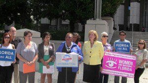 State Sen. Geraldine Thompson (District 12) speaks at a press conference 