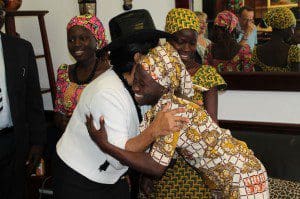 Congresswoman Frederica Wilson greets Nigeria school girls who escaped from terrorist group Boko Haram 