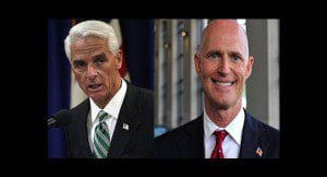 Former Gov. Charlie Crist (l) and Gov. Rick Scott (r)