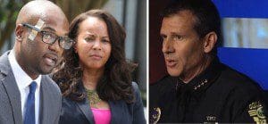 left: Noel Carter, with his attorney Natalie Jackson; right: Orlando Police Chief John Mina 