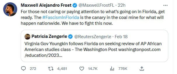 DeSantis called Fascist by Orlando U.S. Rep. Maxwell Frost